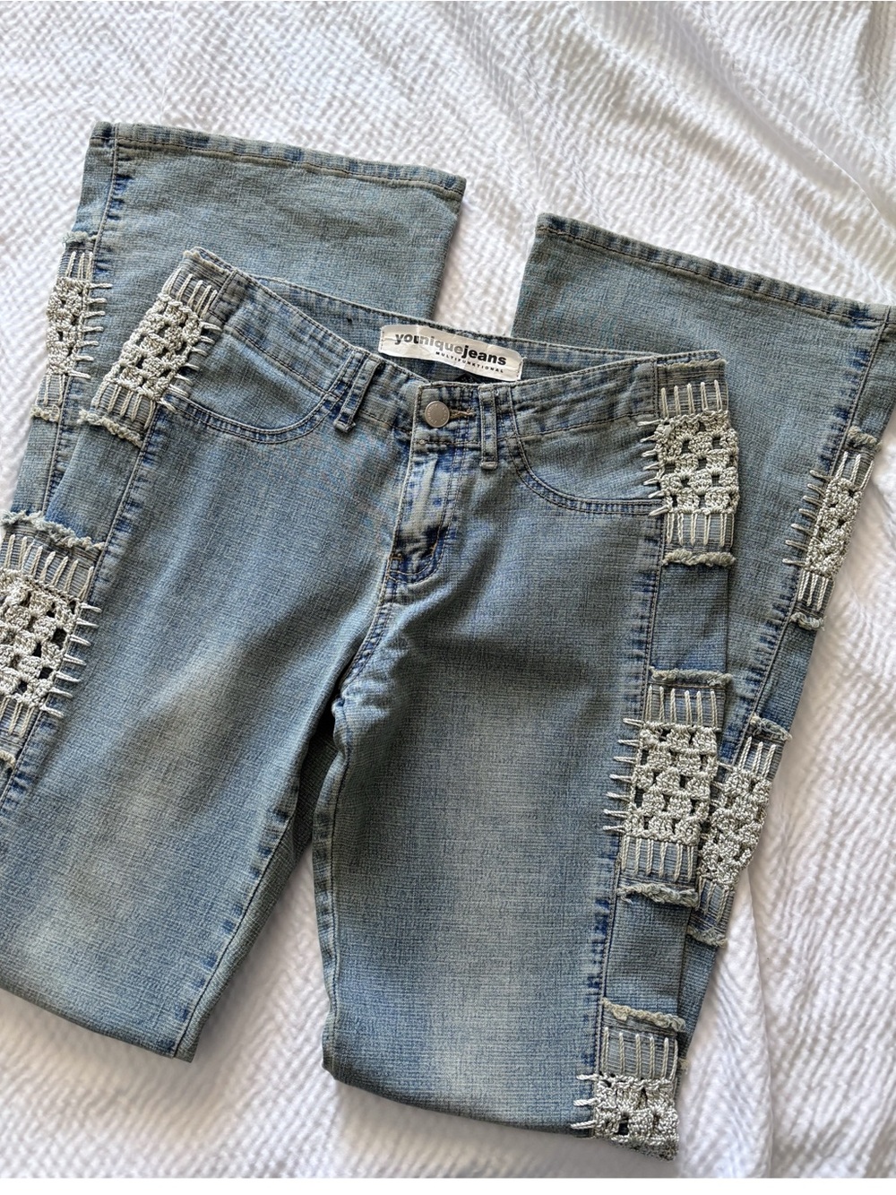 2000’s Y2K Flared Low Rise Side Crochet Jeans